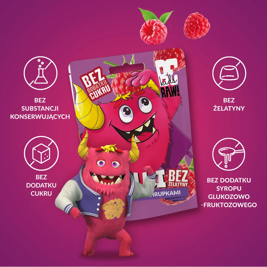 Желейные конфеты BeRAW! Kids Malina z Chrupkami, без сахара, 35 г: цены и характеристики