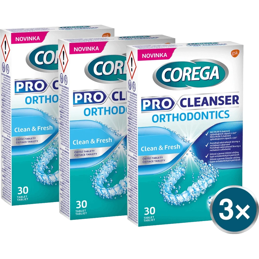 Corega Очищающие таблетки Pro Cleanser Orthodontics 3 x 30 таблеток: цены и характеристики