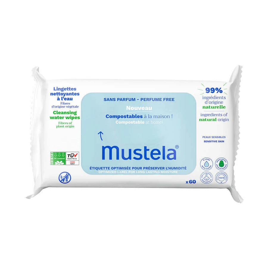 Вологі серветки для очищення води, 60 шт, Mustela: ціни та характеристики
