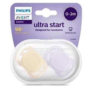 Пустушки Philips Avent Ultra Start, 0-2 місяці, 2 штуки, фіолетовий/помаранчевий, SCF075/01, Philips