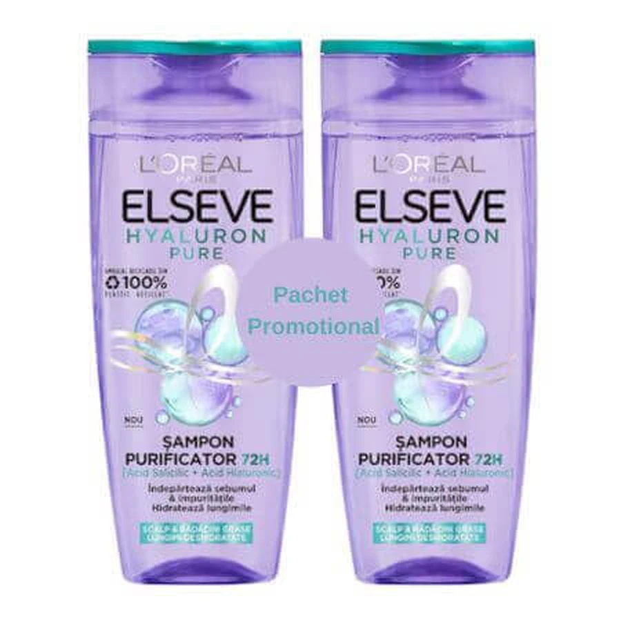Шампунь Hyaluron Pure Purifying для кожи головы и жирных корней, 2x250 мл, Elseve: цены и характеристики