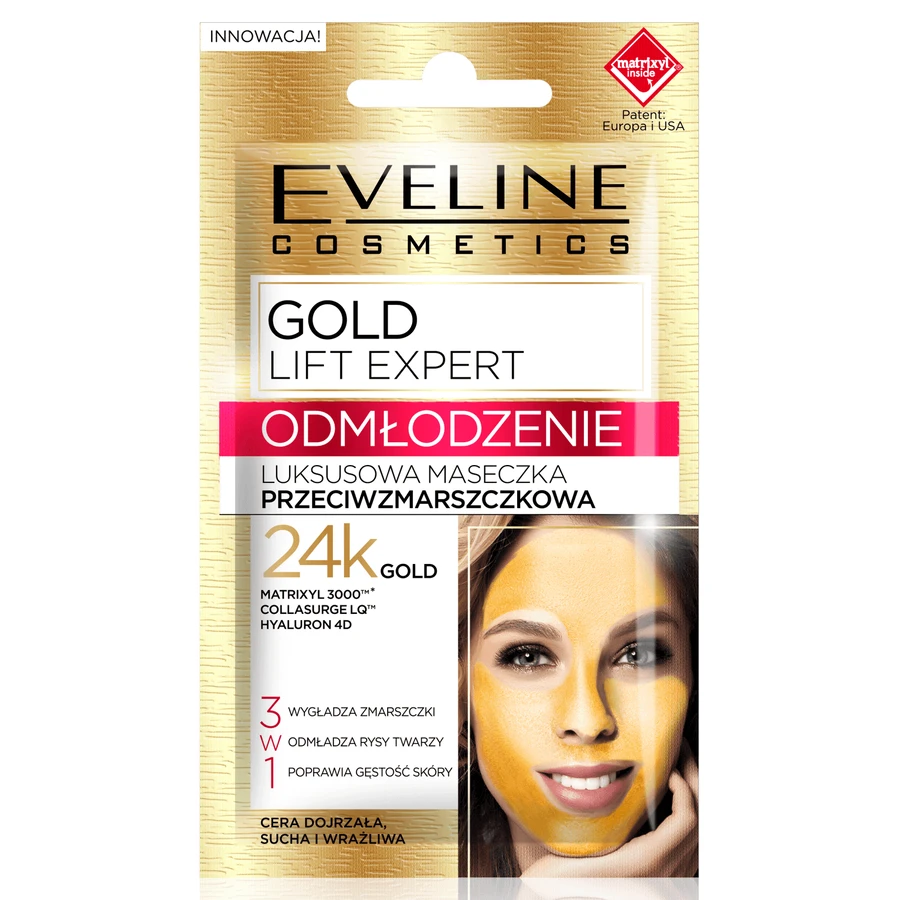 Eveline Cosmetics Gold Lift Expert Rejuvenation, роскошная маска против морщин с 24-каратным дзотом, 7 мл: цены и характеристики