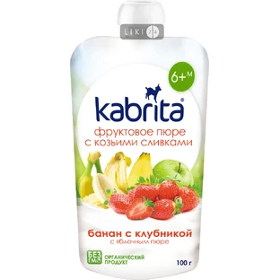 Фруктове пюре з козячими вершками Kabrita Яблучне пюре з бананом і полуницею з 6 місяців 100 г