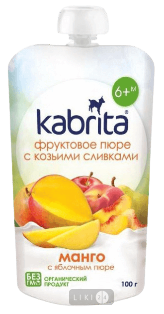 

Фруктове пюре з козячими вершками Kabrita Манго з яблучним пюре з 6 місяців 100 г, 100 г, с 6 месяцев