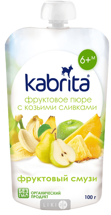 

Фруктове пюре з козячими вершками Kabrita Яблучне пюре з морквою з 6 місяців 100 г, 100 г, с 6 месяцев