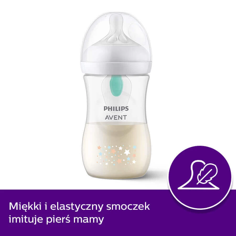 Avent Natural Response, пляшечка з чутливою соскою, з клапаном AirFree, mi, інтенсивність потоку 3, SCY673/82, після 1 місяця, 260 мл ПОЛАМАНА УПАКОВКА: ціни та характеристики