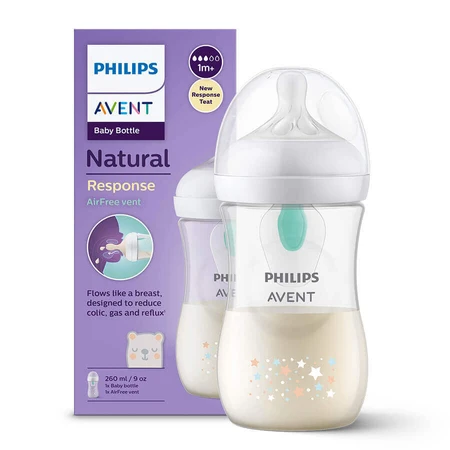 Avent Natural Response, пляшечка з чутливою соскою, з клапаном AirFree, mi, інтенсивність потоку 3, SCY673/82, після 1 місяця, 260 мл ПОЛАМАНА УПАКОВКА: ціни та характеристики