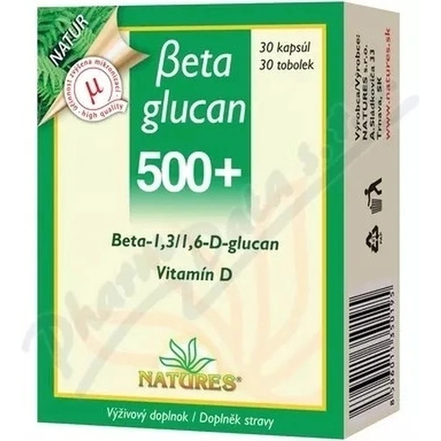 NATURES Бетаглюкан 500+ 1×30 капсул, дієтична добавка: ціни та характеристики