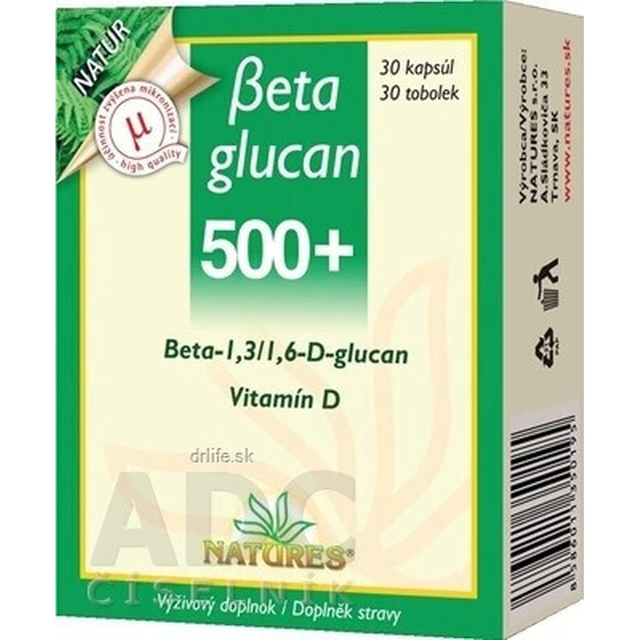 NATURES Бетаглюкан 500+ 1×30 капсул, дієтична добавка: ціни та характеристики