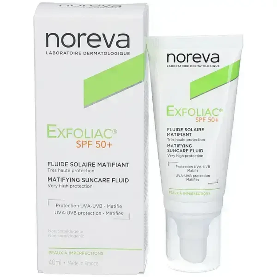 Noreva Exfoliac Отшелушивающий защитный матирующий флюид SPF 50+, 40 мл: цены и характеристики