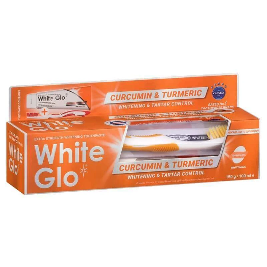 Зубная паста White Glo Curcumin and Turmeric + зубная щетка, 150 г, Barros Laboratories: цены и характеристики