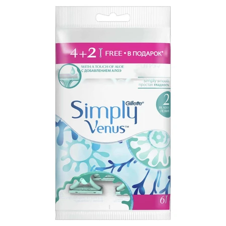 Gillette Simply Venus 2, бритвы, одноразовые, 4 шт + 2 шт бесплатно: цены и характеристики