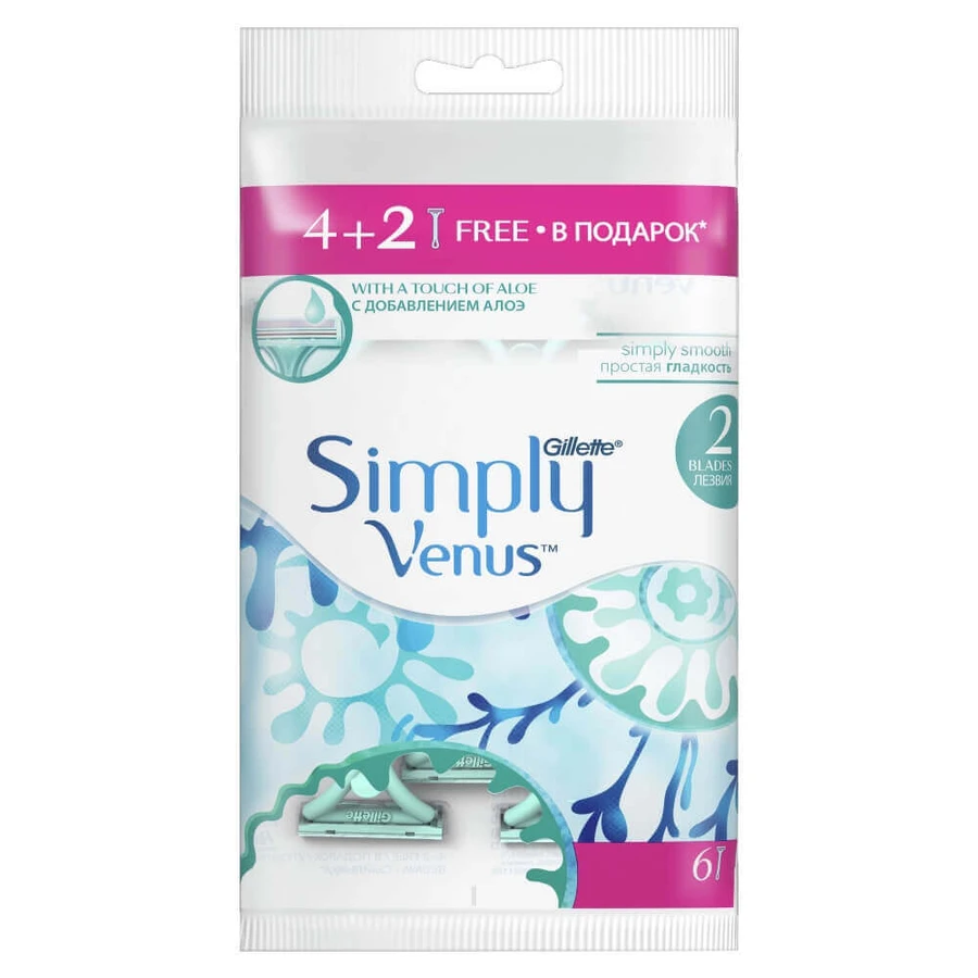 Gillette Simply Venus 2, бритвы, одноразовые, 4 шт + 2 шт бесплатно: цены и характеристики