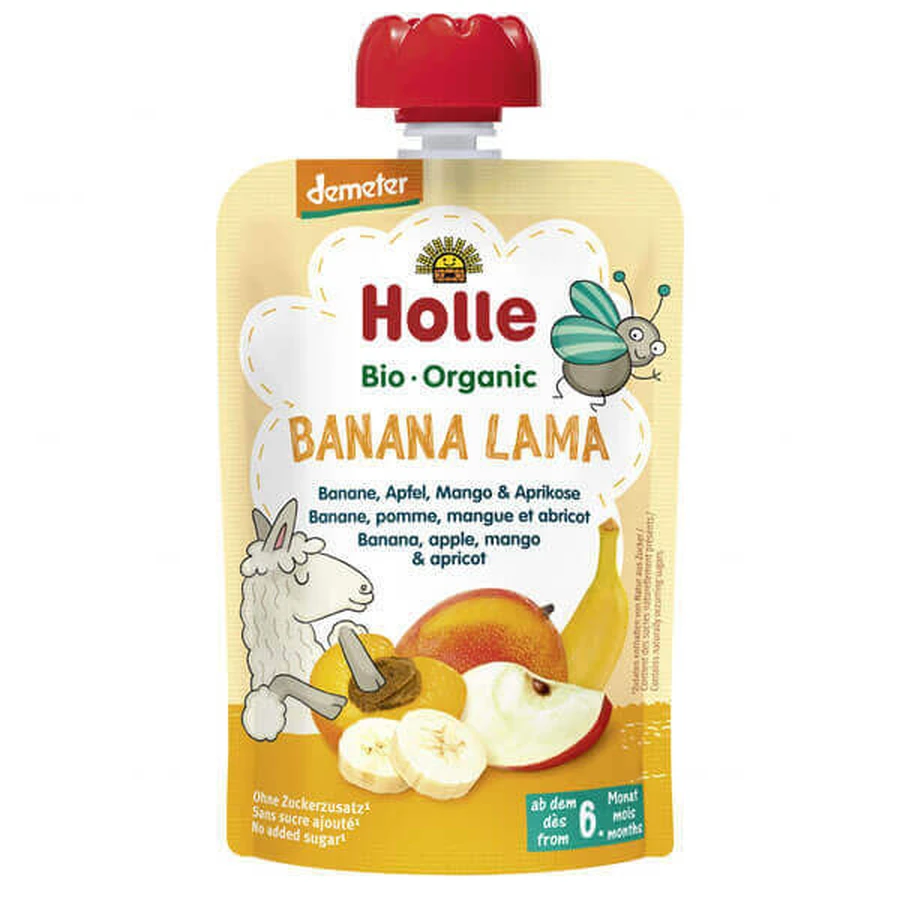 Holle, Фруктовый мусс в тюбике Banana Lama, банан, яблоко, манго, абрикос БИО, после 6 месяцев, 100 г КОРОТКАЯ ДАТА: цены и характеристики
