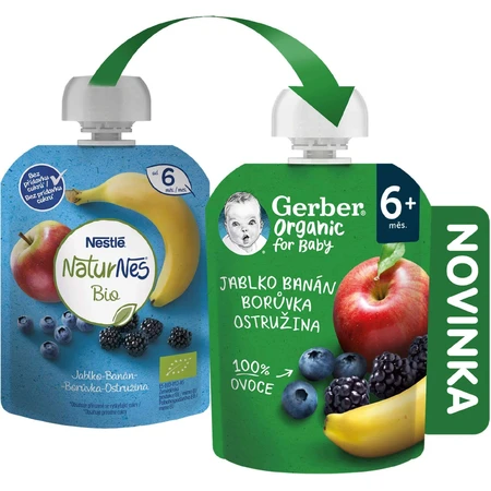 Gerber Органічні пакетики яблуко, банан, чорниця та ожина 100% БІО 6м+ 90 г: ціни та характеристики