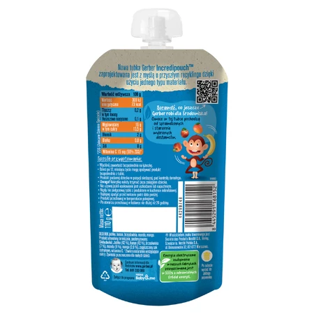 Gerber Junior Десерт в трубочке, яблоко, банан, персик, абрикос, манго, без добавления сахара, после 1 года, 110 г: цены и характеристики
