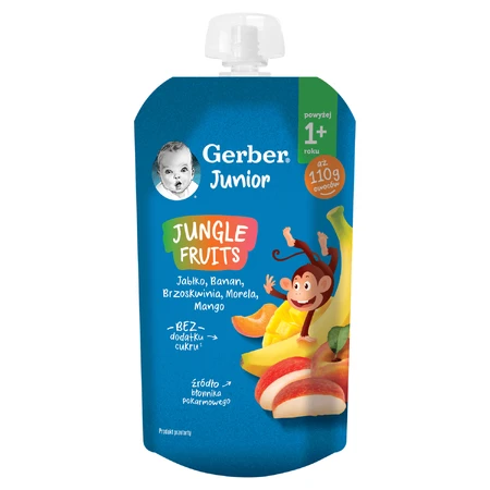 Gerber Junior Десерт в трубочке, яблоко, банан, персик, абрикос, манго, без добавления сахара, после 1 года, 110 г: цены и характеристики