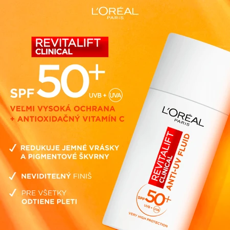 L'Oréal Paris Revitalift Clinical денний антиультрафіолетовий флюїд з SPF50+ та вітаміном С 50 мл: ціни та характеристики