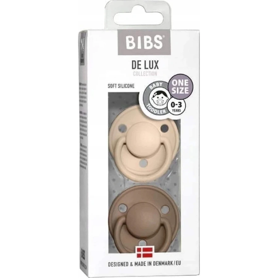BIBS De Lux Пустышка силиконовая One Size, ваниль/темный дуб 0-36м 2 шт.: цены и характеристики