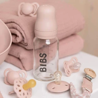 Bibs Baby Glass Bottle, стеклянная бутылочка с резиновой соской с медленным потоком, румяная, с рождения, 110 мл