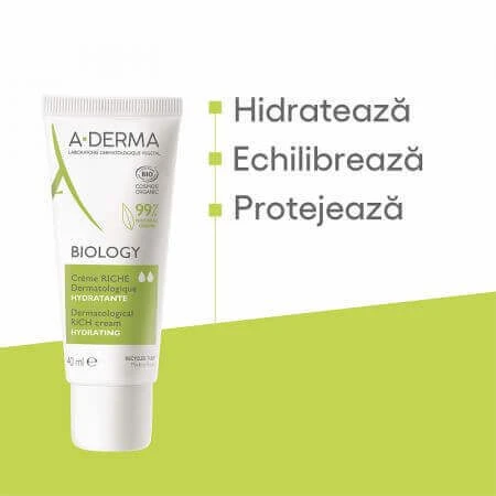 Зволожуючий крем A-Derma Biology Rich Moisturizing Cream, 40 мл: ціни та характеристики
