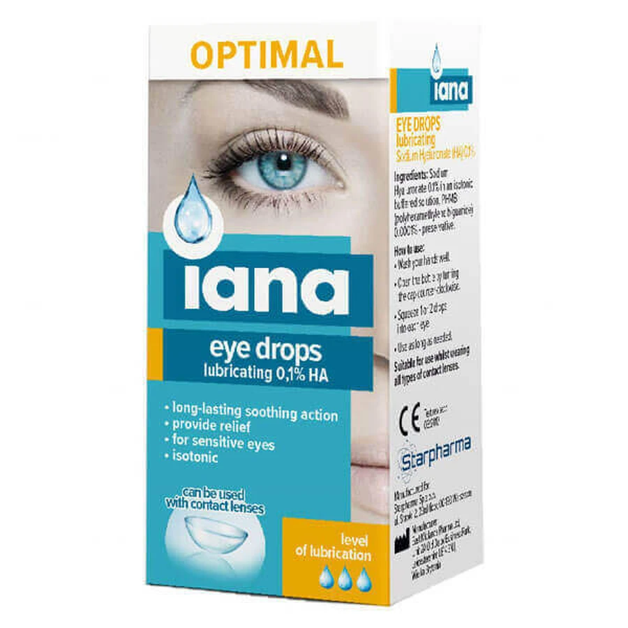 Iana Optimal, увлажняющие капли для глаз 0,1% HA, 10 мл: цены и характеристики