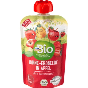 DmBio Грушевые пакеты с клубникой и яблоком, 100 г