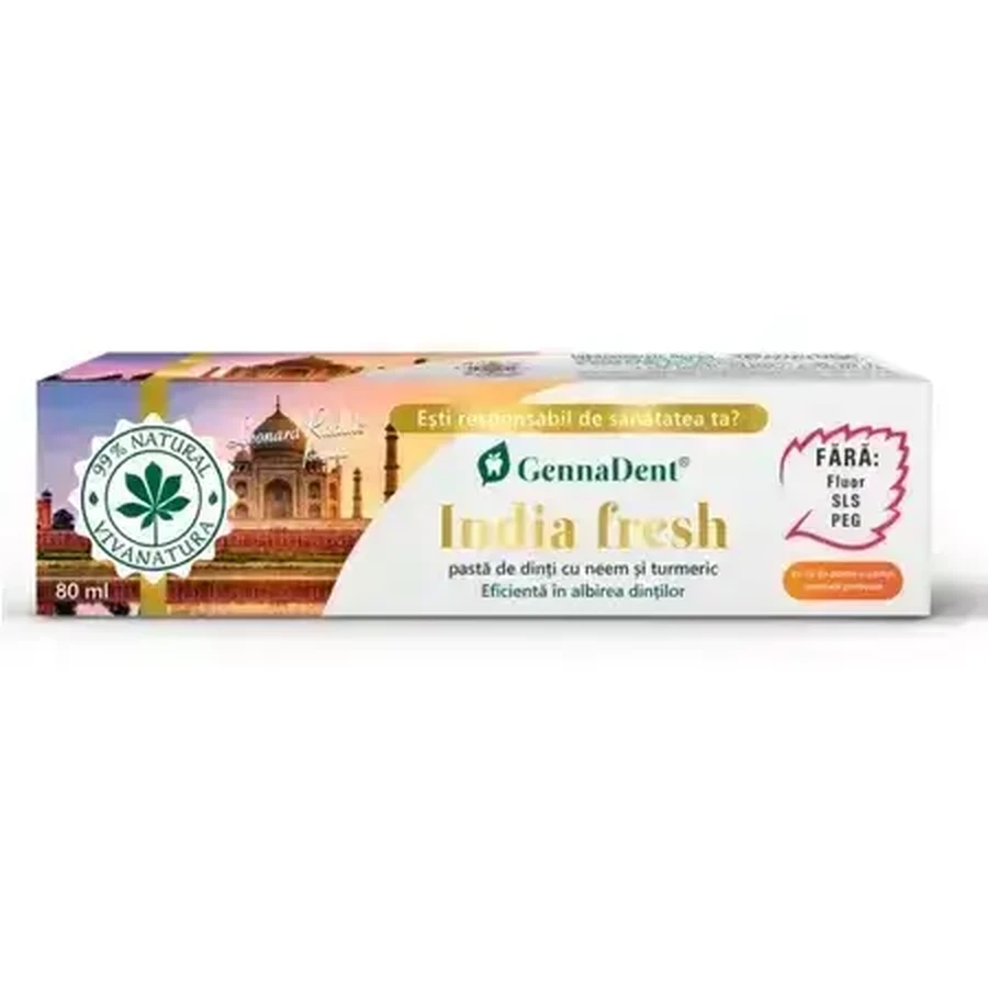 Натуральна зубна паста з німом і куркумою India Fresh GennaDent India Fresh GennaDent, 80 мл, Vivanatura: ціни та характеристики