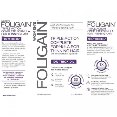 Сироватка проти випадіння волосся Foligain Потрійна дія з 10% триоксидилом для жінок 59 мл: ціни та характеристики