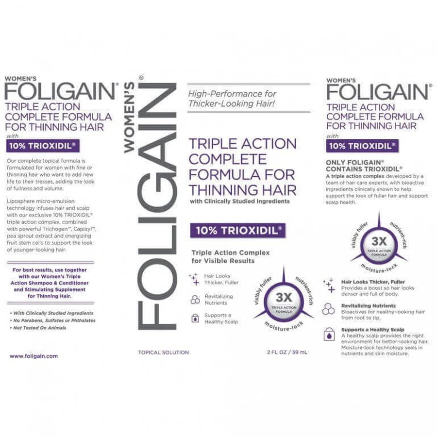 Сироватка проти випадіння волосся Foligain Потрійна дія з 10% триоксидилом для жінок 59 мл: ціни та характеристики