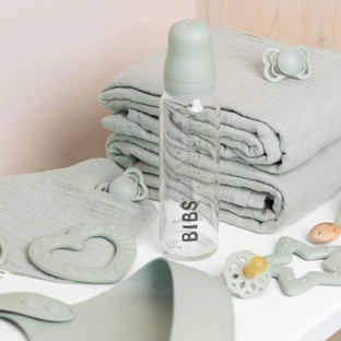 Bibs Baby Glass Bottle, стеклянная бутылочка с резиновой соской с медленным потоком, Sage, с рождения, 225 мл