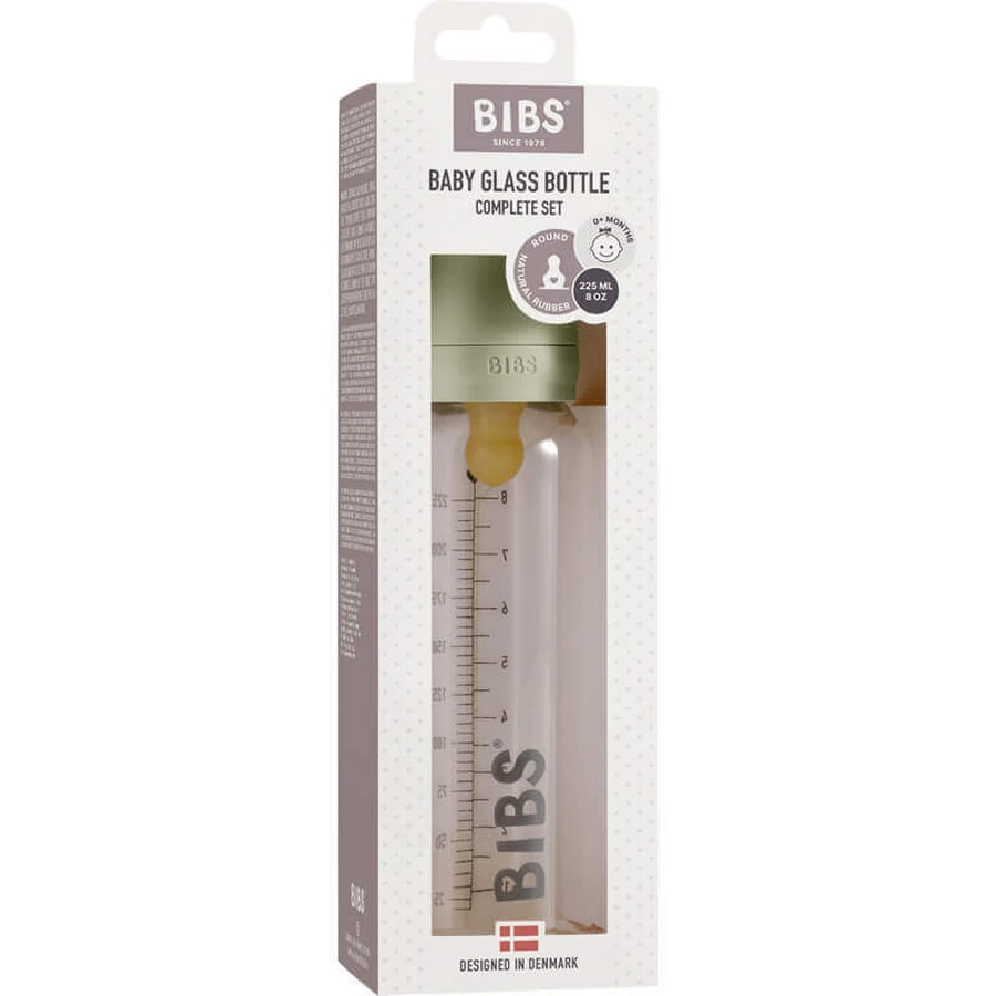 Bibs Baby Glass Bottle, стеклянная бутылочка с резиновой соской с медленным потоком, Sage, с рождения, 225 мл: цены и характеристики
