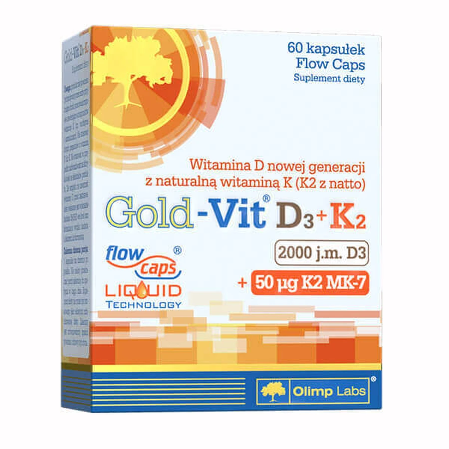Olimp Gold-Vit D3 + K2, вітамін D 2000 МО + вітамін K 50 мкг, 60 капсул: ціни та характеристики