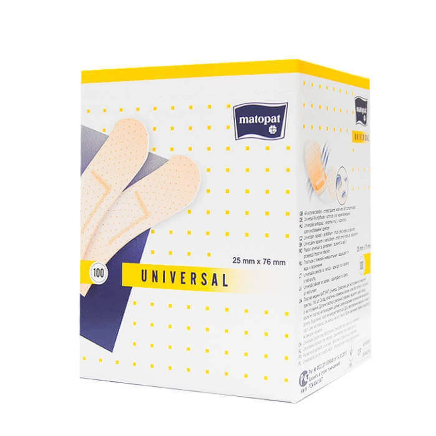 Matopat Universal, пластыри с повязкой, 25 мм x 76 мм, 100 штук: цены и характеристики