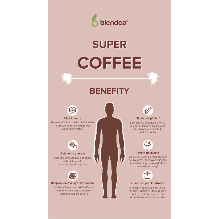 Blendea SUPERCOFFEE BIO Кавова суміш з грибами фундук, серцевиною та коренем екації 100 г: ціни та характеристики