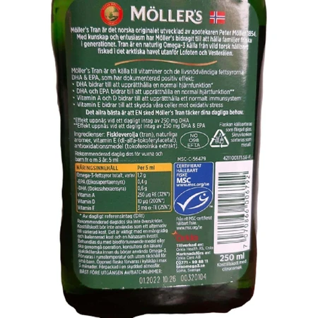 Норвезький риб'ячий жир Mollers Gold Norwegian Tranium Pyn, 250 мл: ціни та характеристики