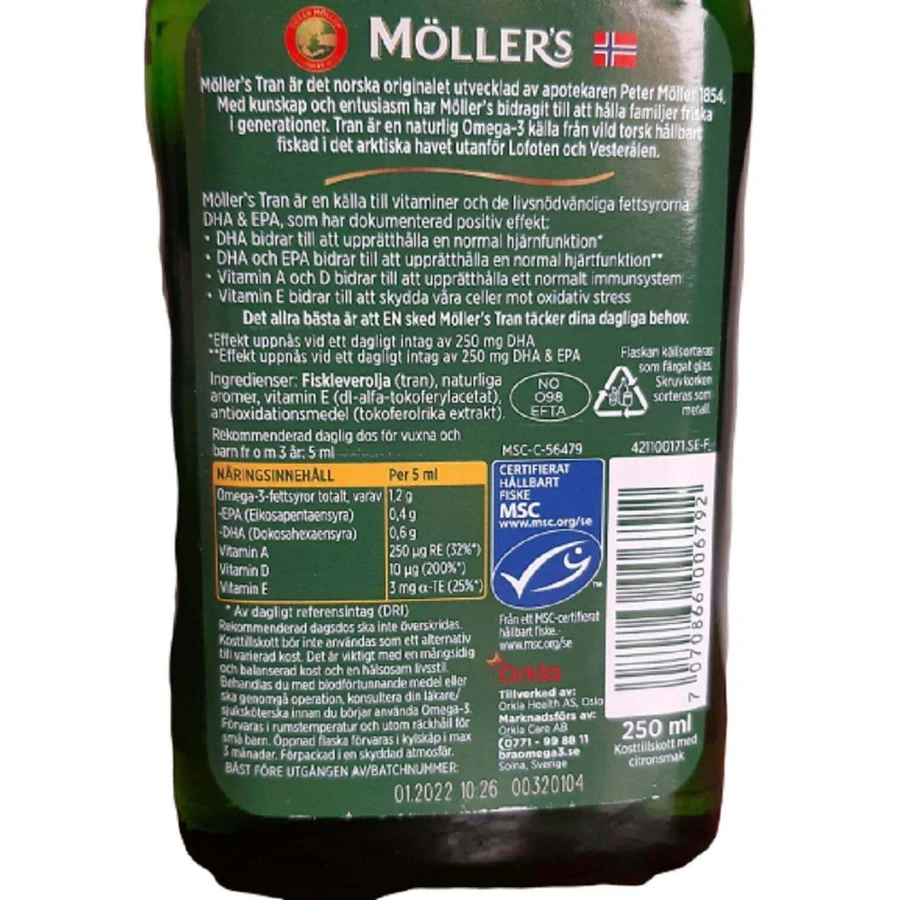 Норвезький риб'ячий жир Mollers Gold Norwegian Tranium Pyn, 250 мл: ціни та характеристики
