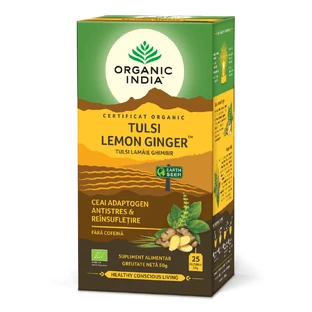 Органічний чай Тулсі з лимоном та імбиром, 25 пакетиків по 2 г, Organic India