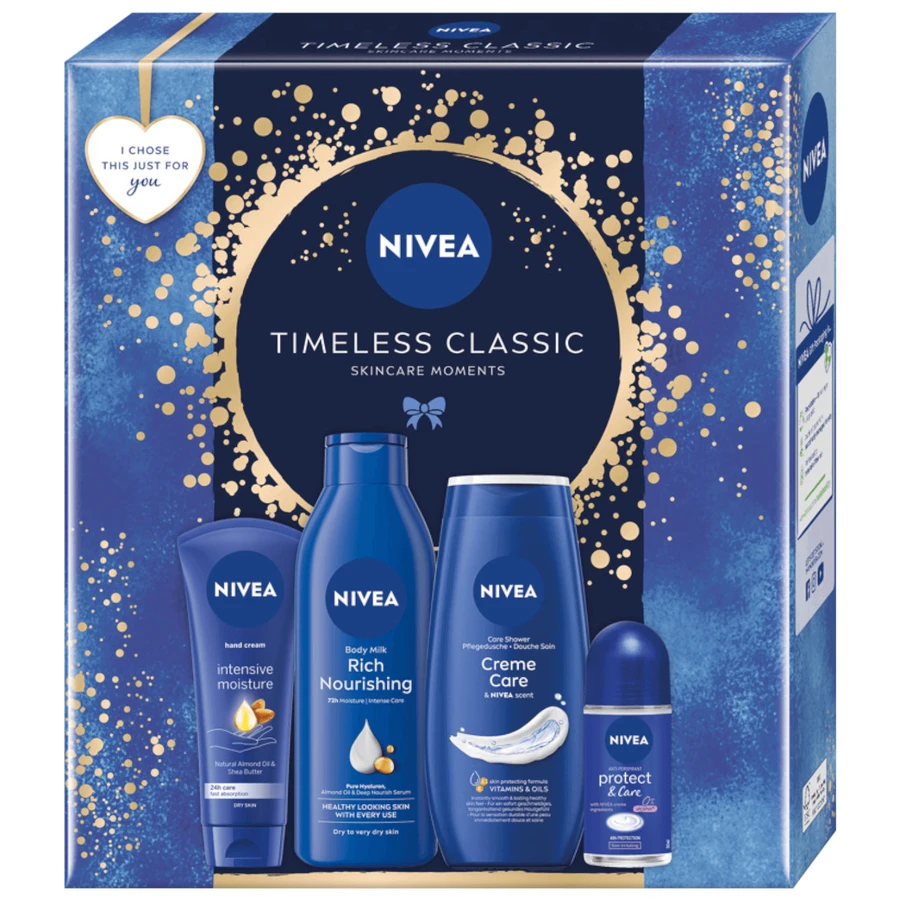 Nivea Timeless Classic Набор для душа, 250 мл + Крем для кожи, 100 мл + Роликовый антиперспирант, 50 мл + Лосьон для кожи, 250 мл: цены и характеристики