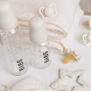 Bibs Baby Glass Bottle, стеклянная бутылочка с резиновой соской с медленным потоком, слоновая кость, с рождения, 110 мл