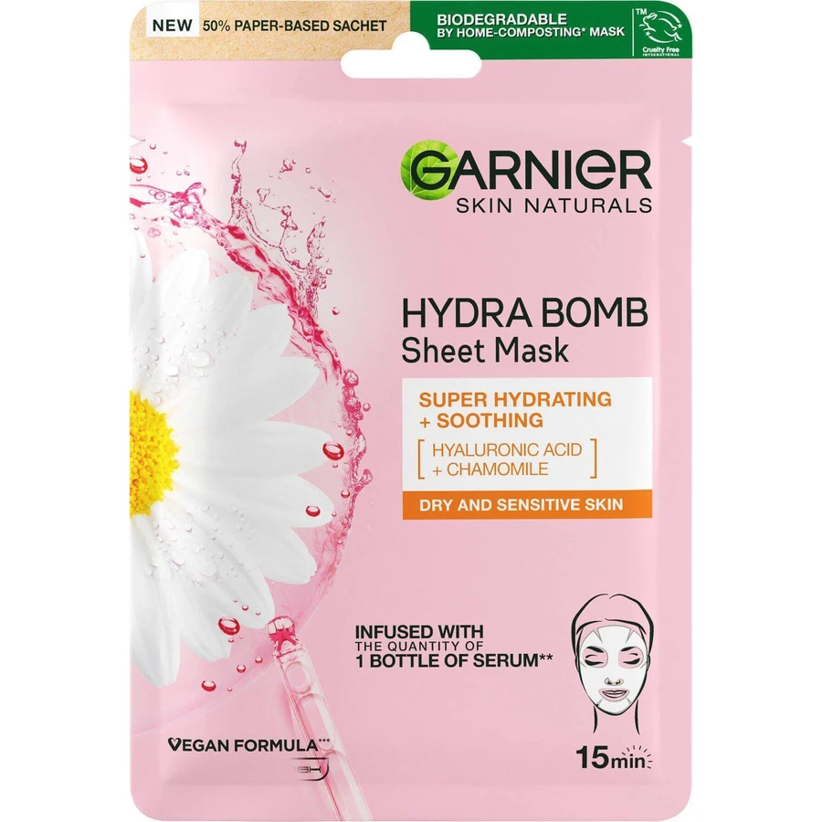 Garnier Skin Naturals Заспокійлива текстильна маска з екстрактом ромашки 28 г: ціни та характеристики