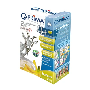 Caprima Premium Каша кукурузно-рисовая с пенным козьим молоком, банан, без глютена, после 4 месяцев, 225 г КОРОТКИЙ ДЕНЬ