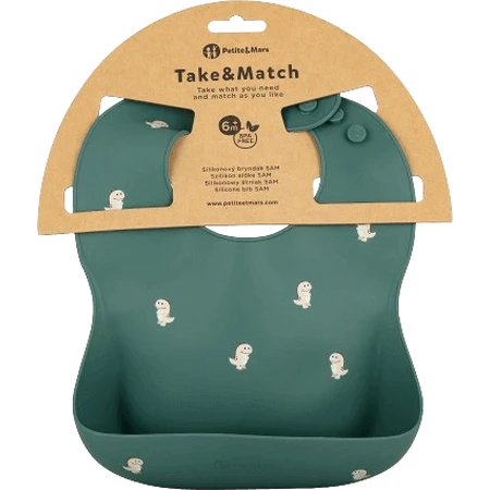Petite&Mars Силіконовий нагрудник Take&Match Green Dinos 6m+: ціни та характеристики
