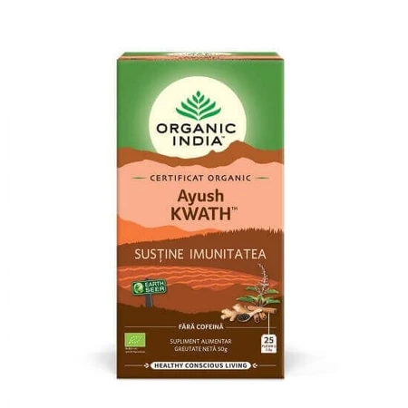 Чай Tulsi Ayush Ayush KWATH, 25 пакетиків, Органічна Індія: ціни та характеристики