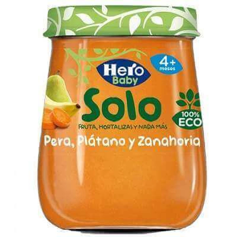 Органічне пюре з груші, банана та моркви Solo, +4 місяці, 120 г, Hero Baby: ціни та характеристики