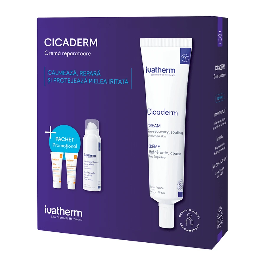 Упаковка Крем Cicaderm 40 мл + Термальна вода Herculane 100 мл + зразки, Ivatherm: ціни та характеристики