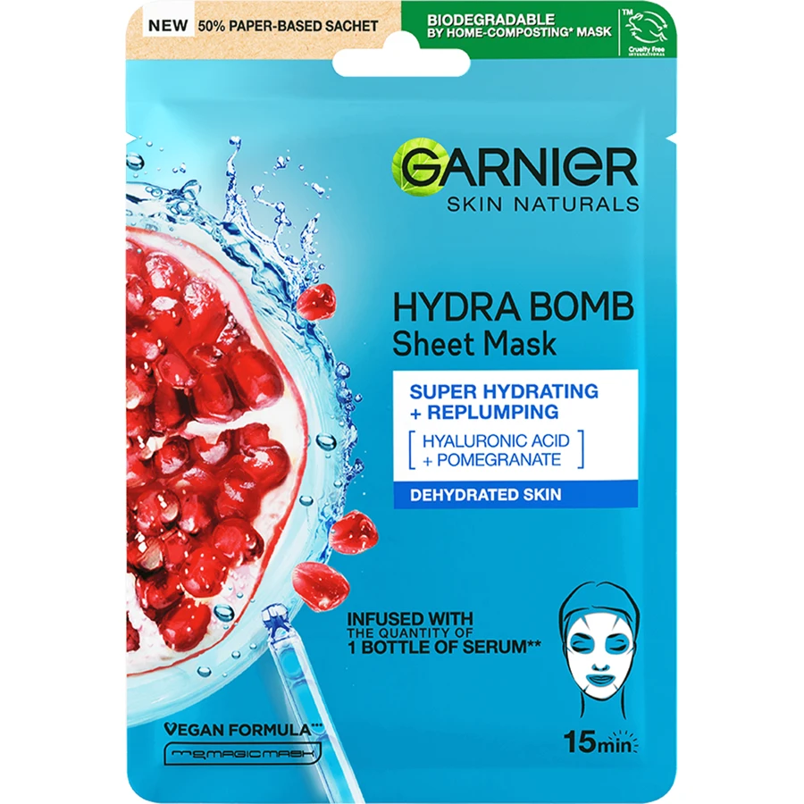 Garnier Skin Naturals Зволожуюча і підтягуюча текстильна маска з екстрактом граната, 28 г: ціни та характеристики