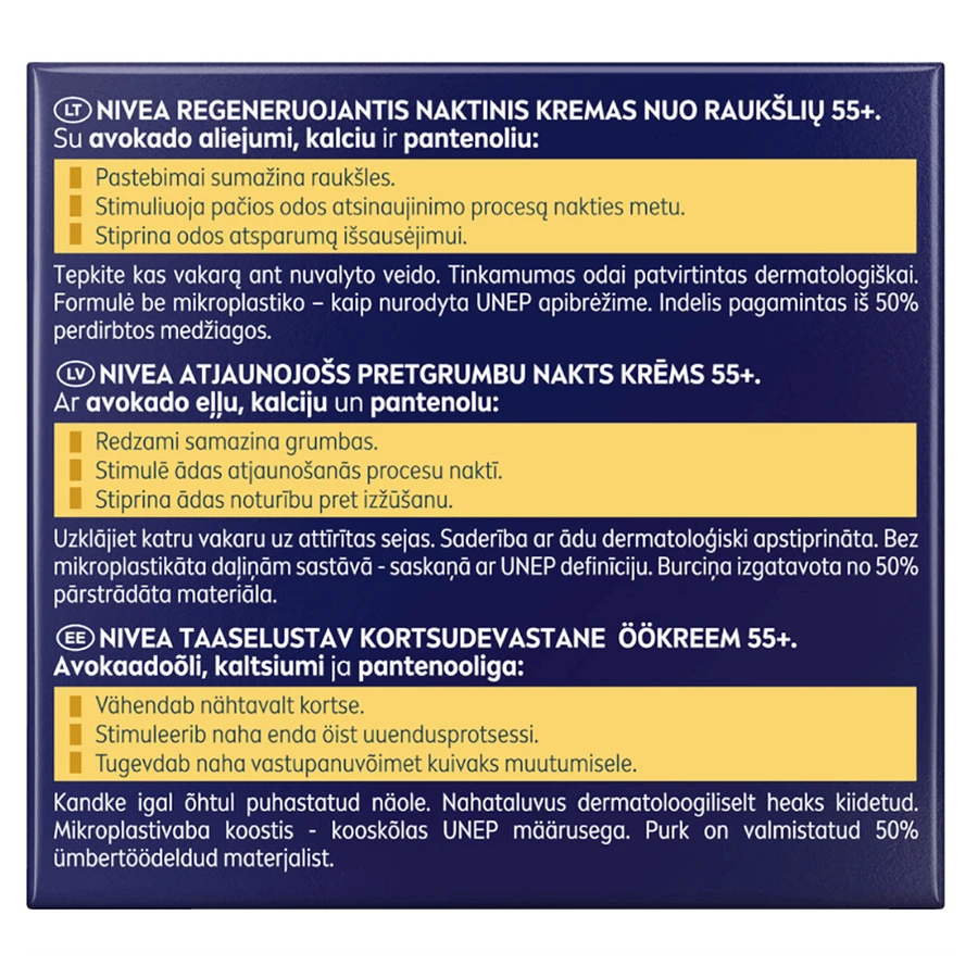 Нічний крем Nivea проти зморшок + відновлюючий нічний крем 55+, 50 мл: ціни та характеристики