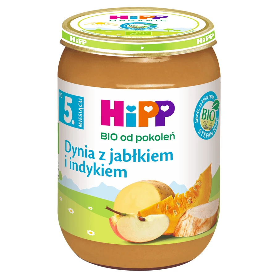 Пюре м'ясо-овочеве HIPP Bio гарбуз з яблуком та індичкою, після 5 місяців, 190 г: ціни та характеристики