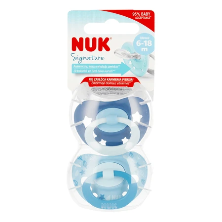 NUK Signature, пустушка, силіконова, анатомічна, синя, 6-18 місяців, 2 шт.: ціни та характеристики